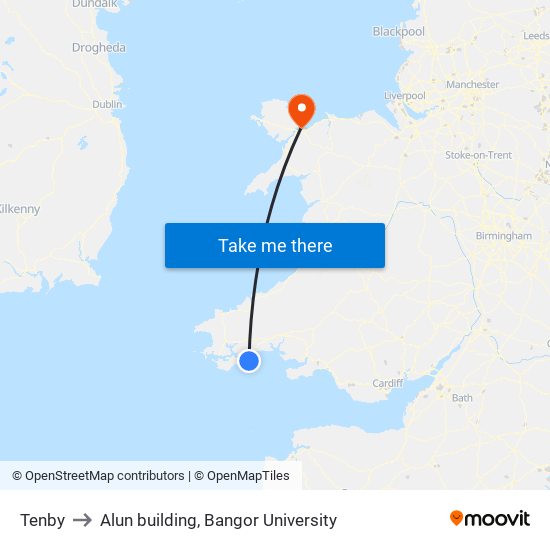 Tenby to Alun building, Bangor University map