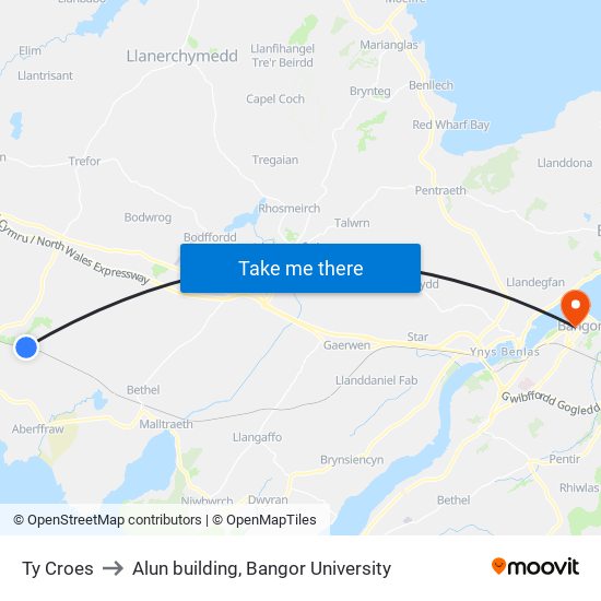Ty Croes to Alun building, Bangor University map