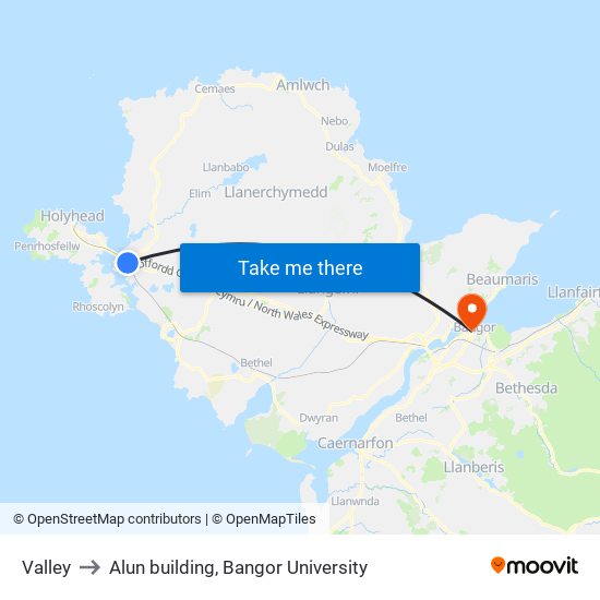 Valley to Alun building, Bangor University map