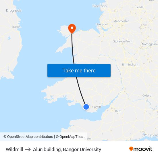 Wildmill to Alun building, Bangor University map