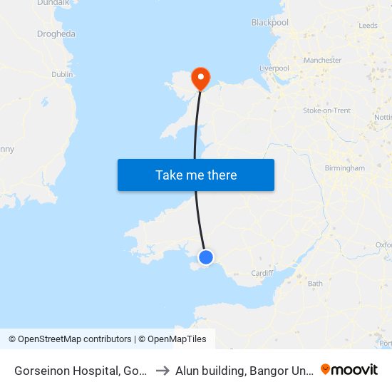 Gorseinon Hospital, Gorseinon to Alun building, Bangor University map