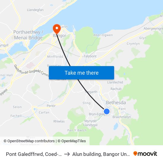 Pont Galedffrwd, Coed-Y-Parc to Alun building, Bangor University map