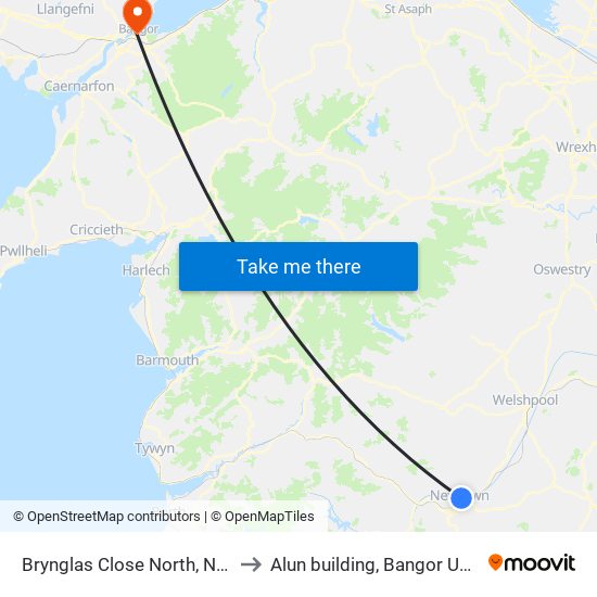 Brynglas Close North, Newtown to Alun building, Bangor University map