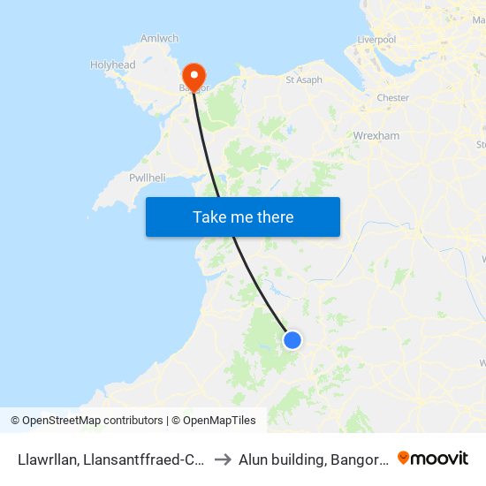 Llawrllan, Llansantffraed-Cwmdeuddwr to Alun building, Bangor University map