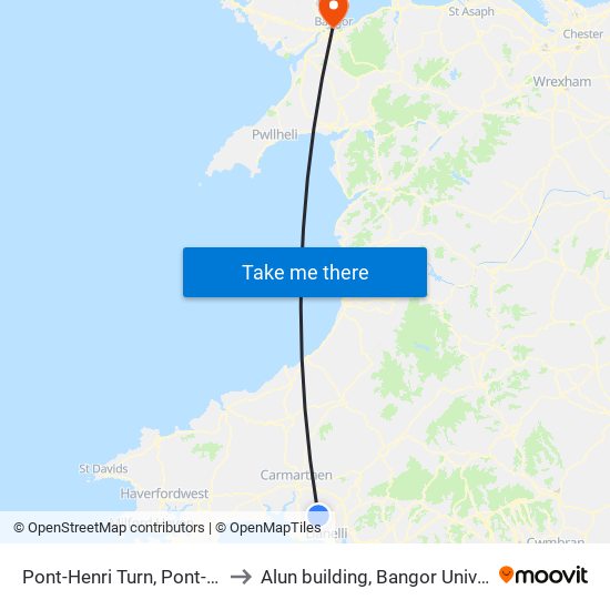 Pont-Henri Turn, Pont-Henri to Alun building, Bangor University map