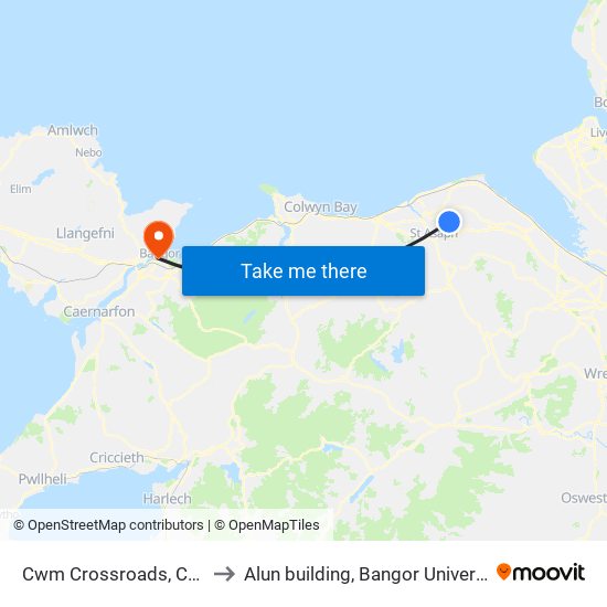 Cwm Crossroads, Cwm to Alun building, Bangor University map