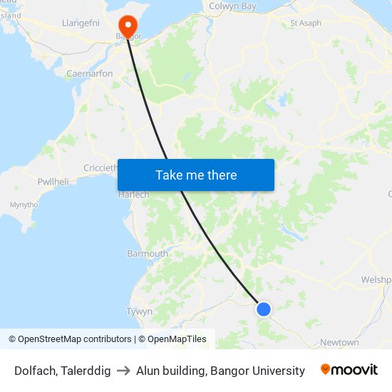 Dolfach to Alun building, Bangor University map