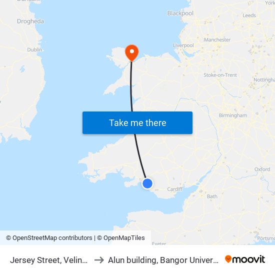 Jersey Street, Velindre to Alun building, Bangor University map