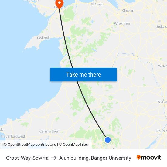 Cross Way, Scwrfa to Alun building, Bangor University map