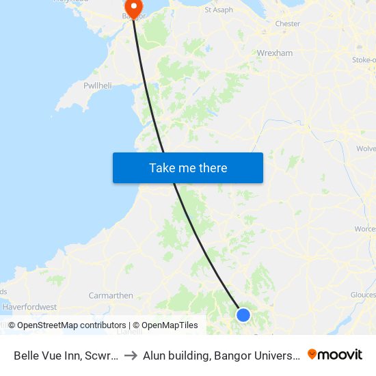 Belle Vue Inn, Scwrfa to Alun building, Bangor University map