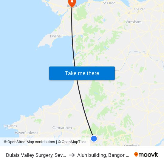 Dulais Valley Surgery, Seven Sisters to Alun building, Bangor University map