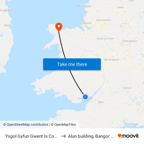 Ysgol Gyfun Gwent Is Coed, Duffryn to Alun building, Bangor University map