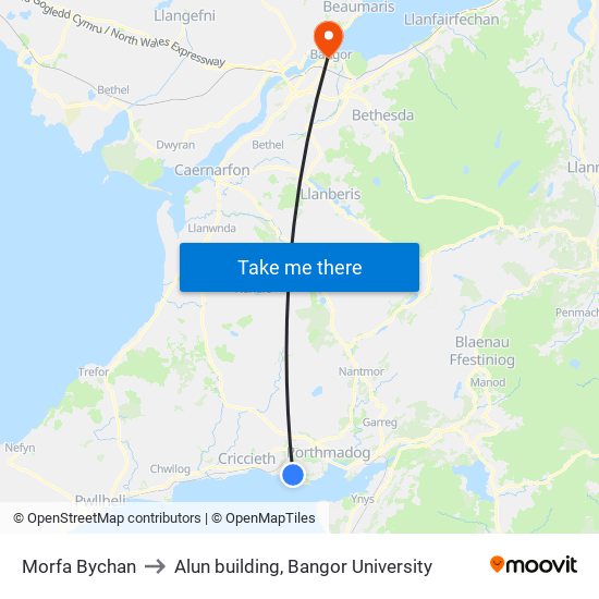 Morfa Bychan to Alun building, Bangor University map