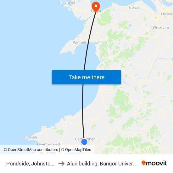 Pondside, Johnstown to Alun building, Bangor University map