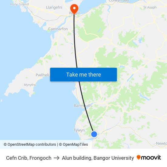 Cefn Crib, Frongoch to Alun building, Bangor University map