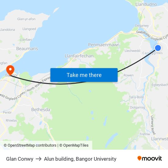 Glan Conwy to Alun building, Bangor University map