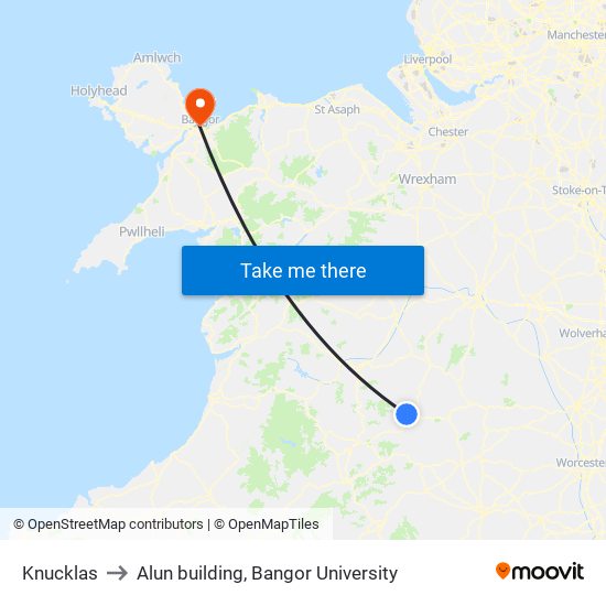 Knucklas to Alun building, Bangor University map