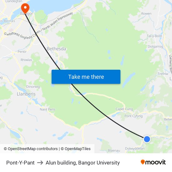 Pont-Y-Pant to Alun building, Bangor University map