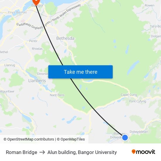 Roman Bridge to Alun building, Bangor University map