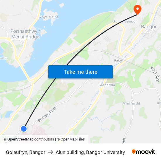 Goleufryn, Bangor to Alun building, Bangor University map