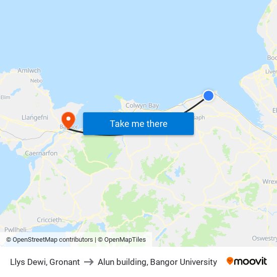 Llys Dewi, Gronant to Alun building, Bangor University map