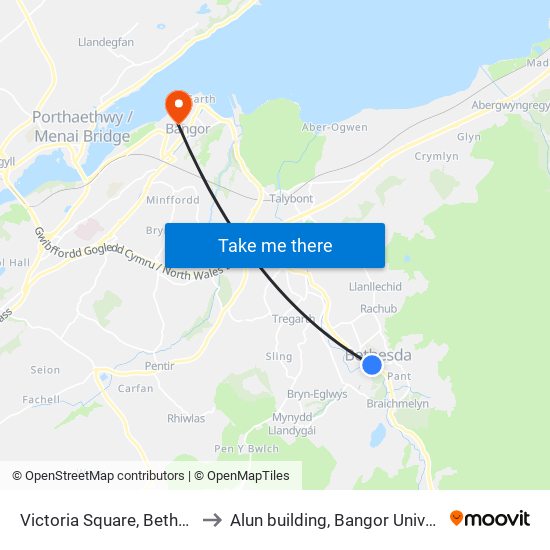 Victoria Square, Bethesda to Alun building, Bangor University map