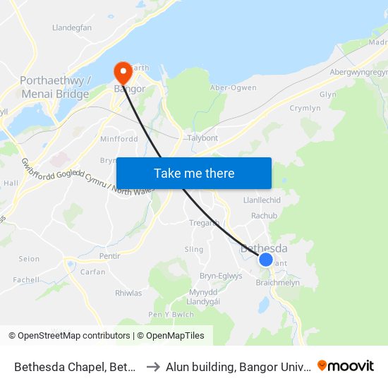 Bethesda Chapel, Bethesda to Alun building, Bangor University map