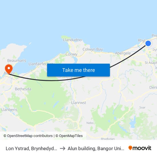 Lon Ystrad, Brynhedydd Bay to Alun building, Bangor University map