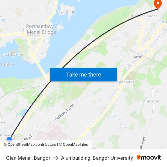 Glan Menai, Bangor to Alun building, Bangor University map