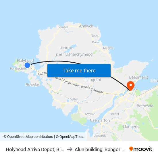 Holyhead Arriva Depot, Morawelon to Alun building, Bangor University map