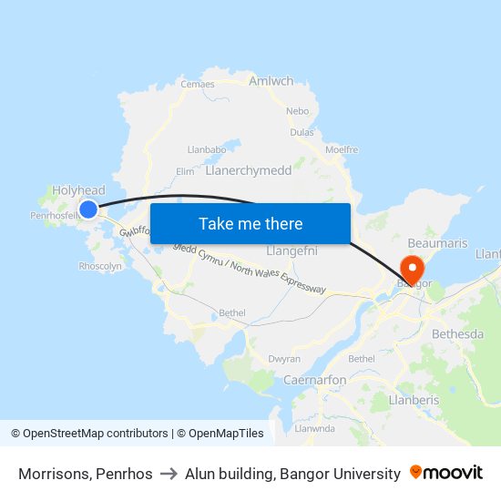 Morrisons, Penrhos to Alun building, Bangor University map