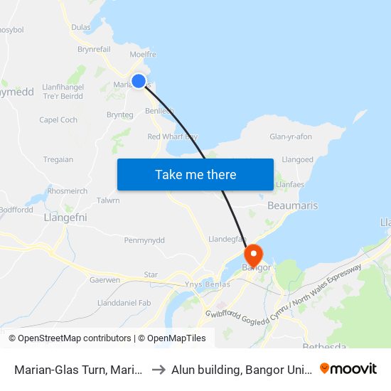 Marian-Glas Turn, Marianglas to Alun building, Bangor University map