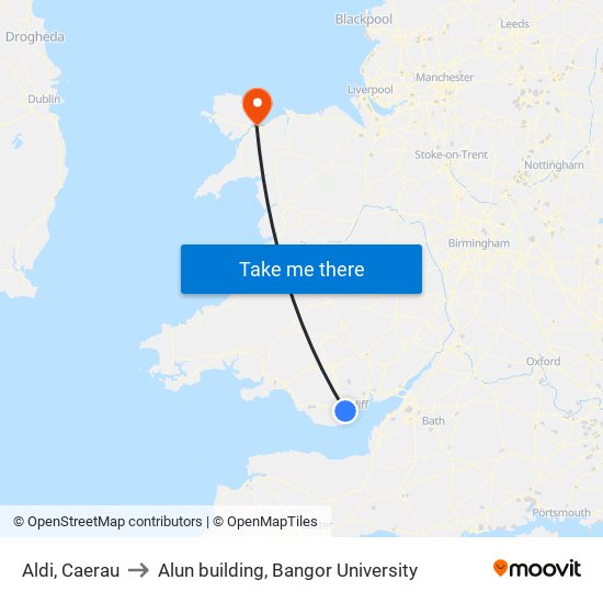 Aldi, Caerau to Alun building, Bangor University map