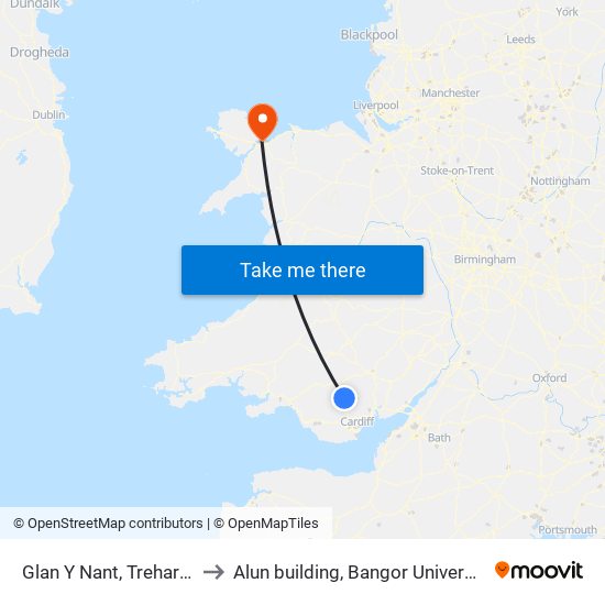 Glan Y Nant, Treharris to Alun building, Bangor University map