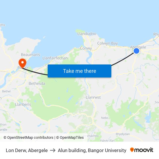 Lon Derw, Abergele to Alun building, Bangor University map