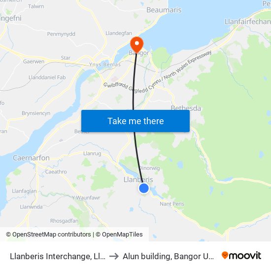 Llanberis Interchange, Llanberis to Alun building, Bangor University map