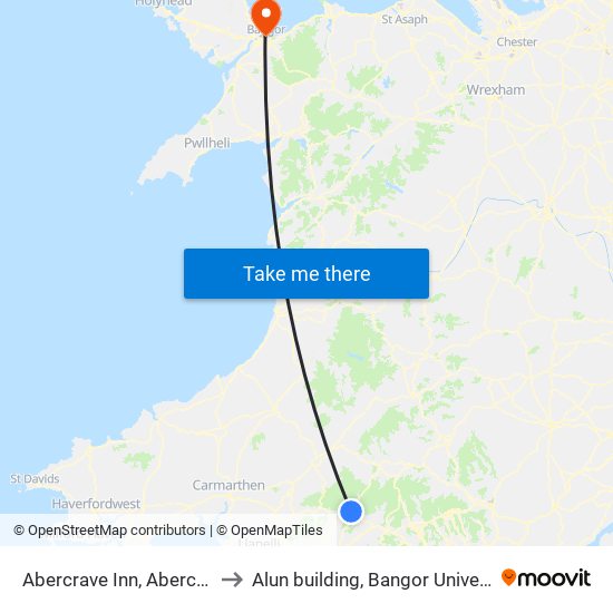 Abercrave Inn, Abercrave to Alun building, Bangor University map