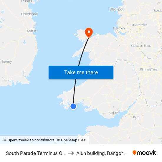 South Parade Terminus Only, Tenby to Alun building, Bangor University map