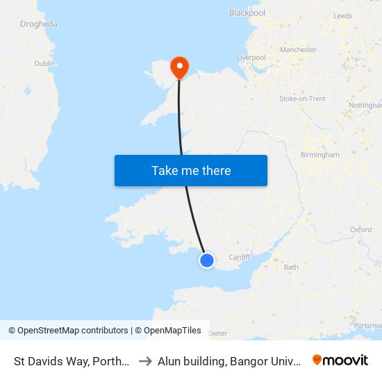 St Davids Way, Porthcawl to Alun building, Bangor University map