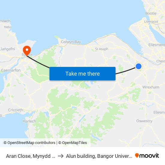 Aran Close, Mynydd Isa to Alun building, Bangor University map