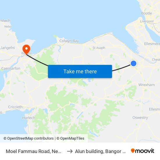 Moel Fammau Road, New Brighton to Alun building, Bangor University map