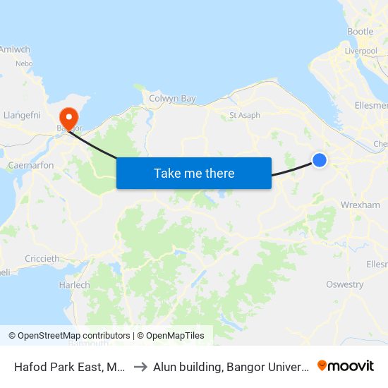 Hafod Park East, Mold to Alun building, Bangor University map