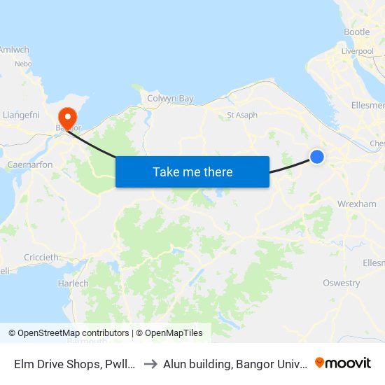 Elm Drive Shops, Pwll-Glas to Alun building, Bangor University map