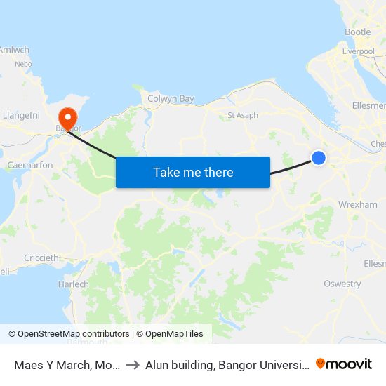 Maes Y March, Mold to Alun building, Bangor University map