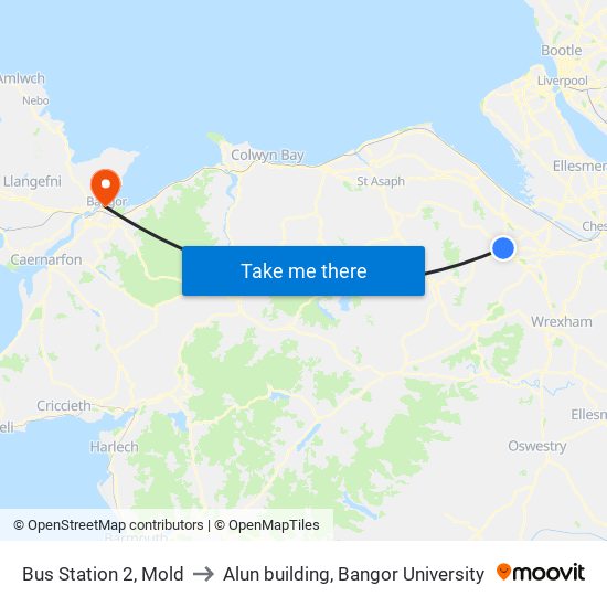 Bus Station 2, Mold to Alun building, Bangor University map