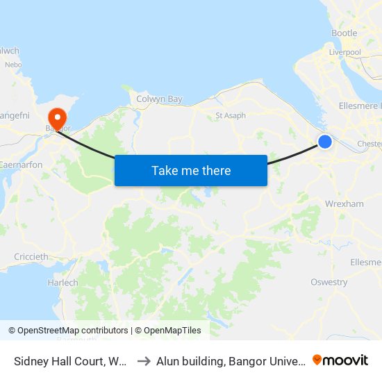 Sidney Hall Court, Wepre to Alun building, Bangor University map