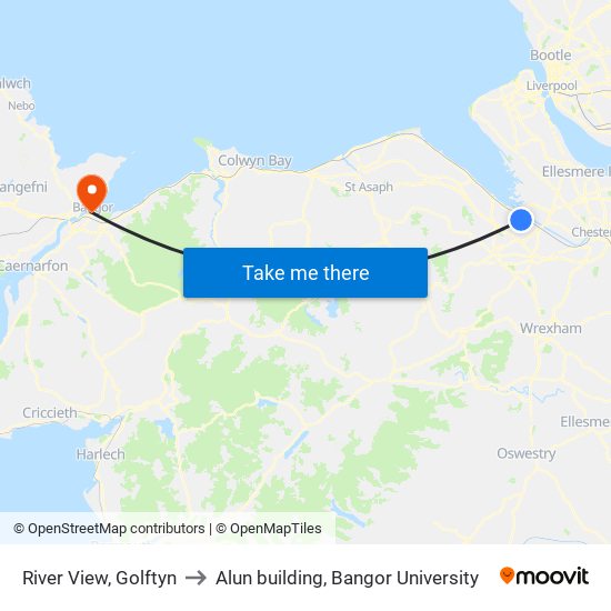 River View, Golftyn to Alun building, Bangor University map