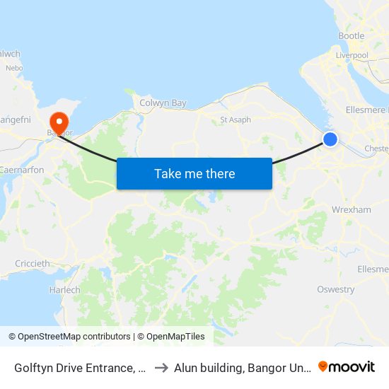 Golftyn Drive Entrance, Golftyn to Alun building, Bangor University map