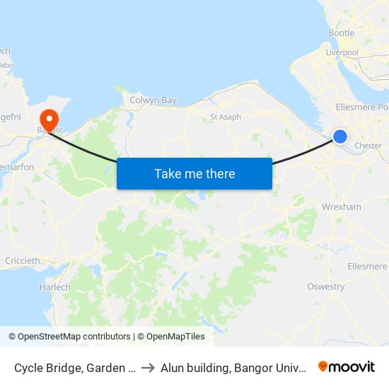 Cycle Bridge, Garden City to Alun building, Bangor University map