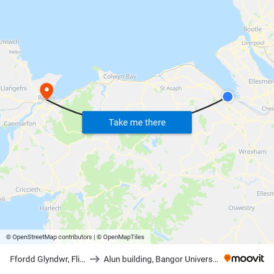 Ffordd Glyndwr, Flint to Alun building, Bangor University map